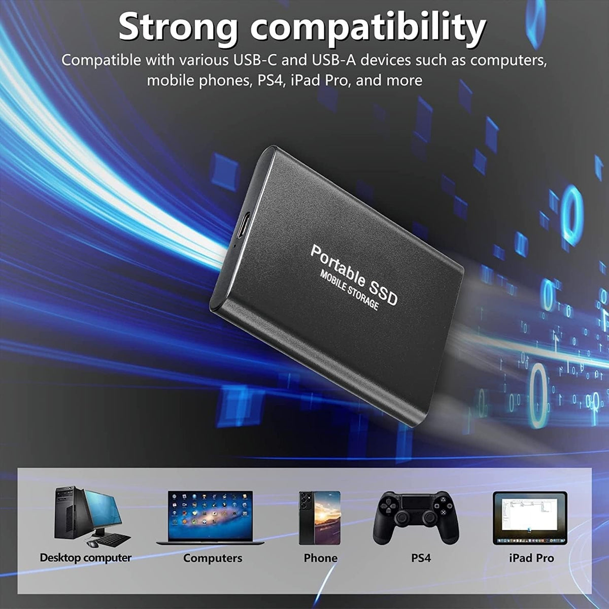 SSD Drive 1TB External Portable Hard Storage Compatible with PC and Mac