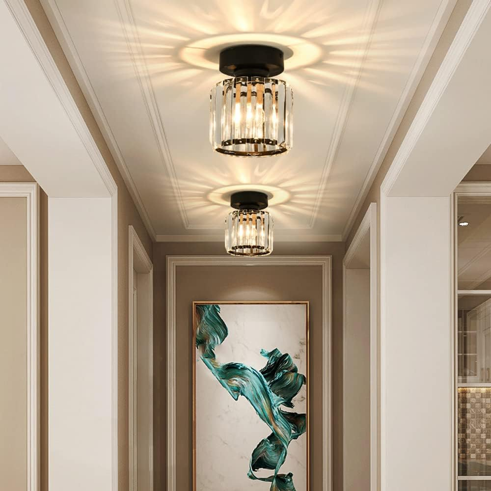 Ceiling Light Flush Mount with Crystal Shade for Hallway Living Room and Bedroom