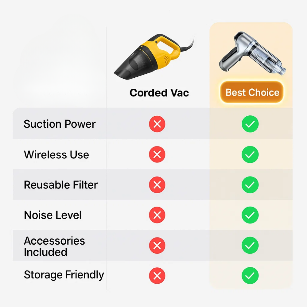 Handheld Vacuum Car Cleaner Powerful Compact Cordless Tool for Auto Interior