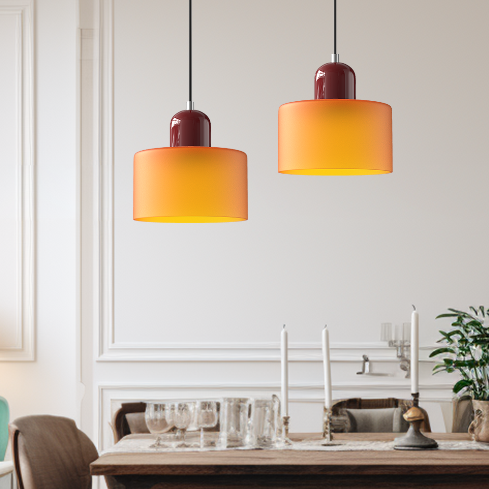 Pendant Light Ceiling with Coloured Glass Shade in Geometric Bauhaus Form for Dining Room