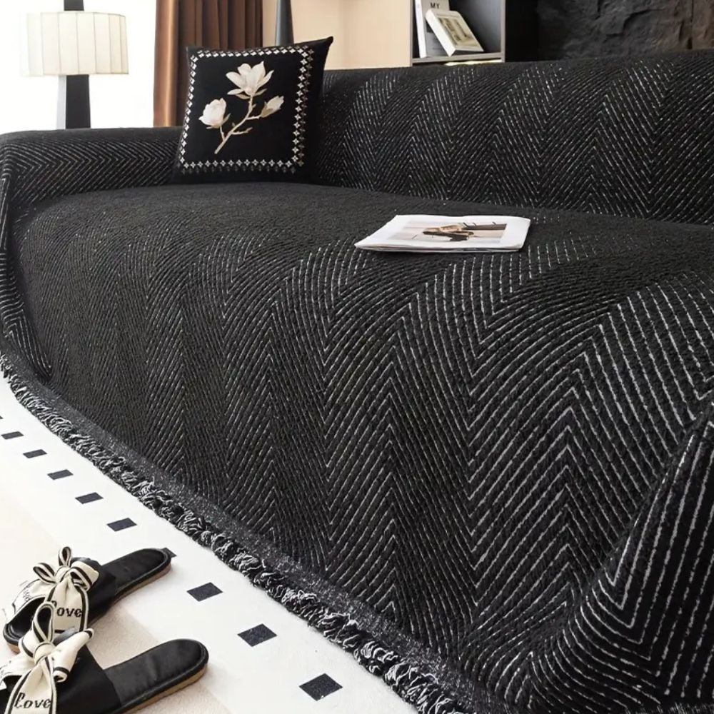 Sofa Couch Cover Throw with Herringbone Microfibre Weave and Anti Slip Backing for Living Room