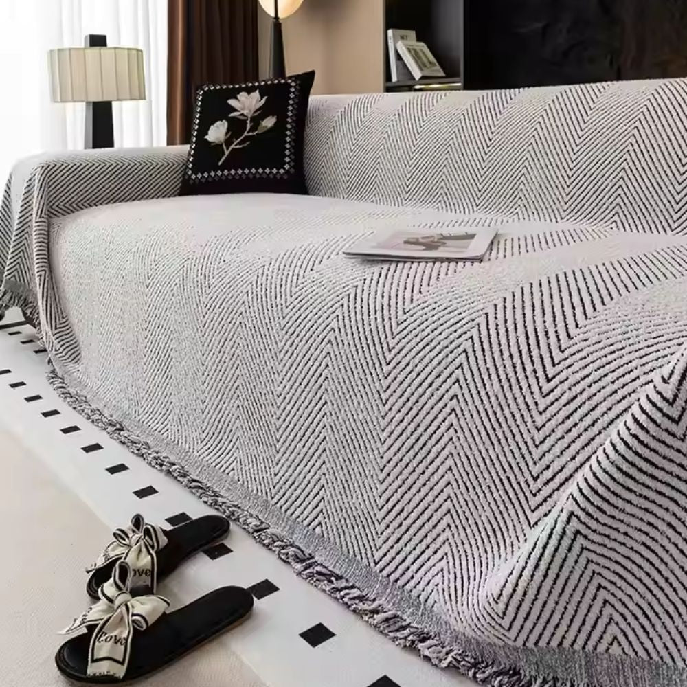 Sofa Couch Cover Throw with Herringbone Microfibre Weave and Anti Slip Backing for Living Room