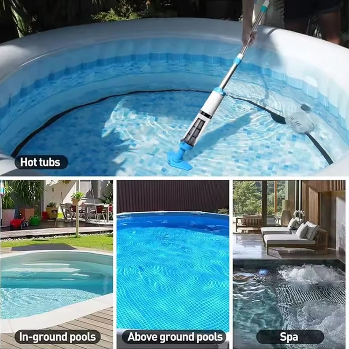Cordless Vacuum Pool Cleaner Rechargeable Handheld for Above and In Ground Use