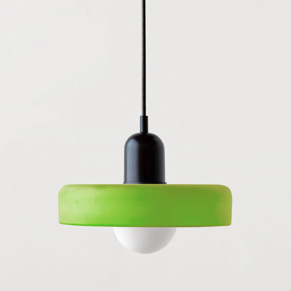 Ceiling Light Pendant with Coloured Glass Ring Shade in Bauhaus Geometric Design