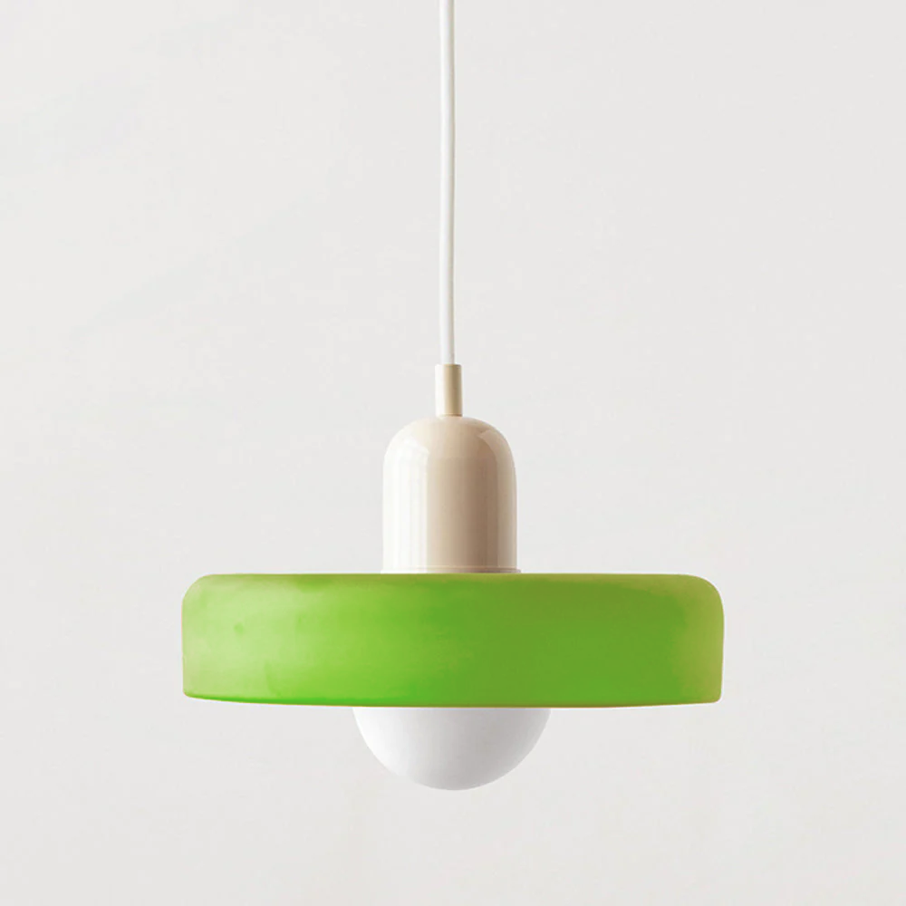 Ceiling Light Pendant with Coloured Glass Ring Shade in Bauhaus Geometric Design