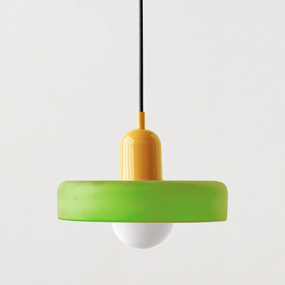 Ceiling Light Pendant with Coloured Glass Ring Shade in Bauhaus Geometric Design