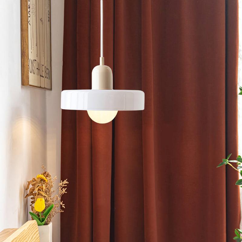 Ceiling Light Pendant with Coloured Glass Ring Shade in Bauhaus Geometric Design