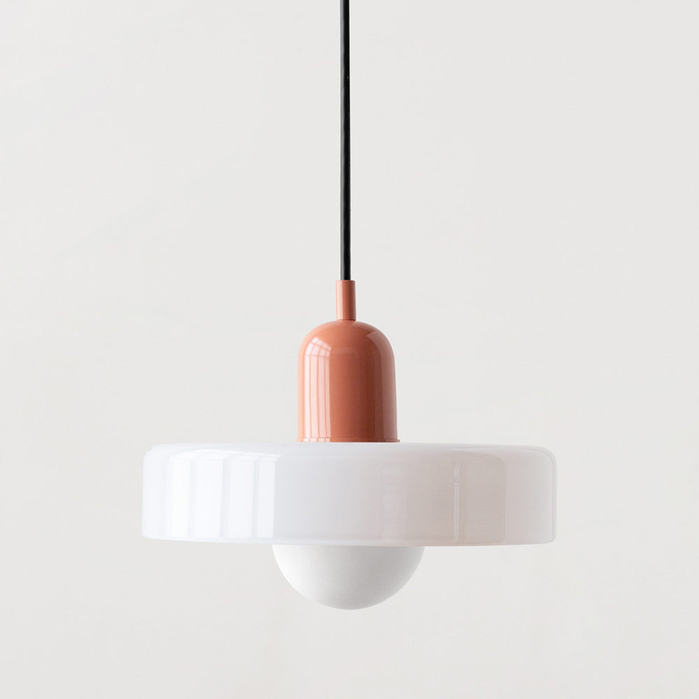 Ceiling Light Pendant with Coloured Glass Ring Shade in Bauhaus Geometric Design
