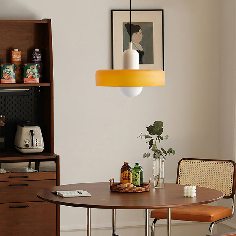Ceiling Light Pendant with Coloured Glass Ring Shade in Bauhaus Geometric Design
