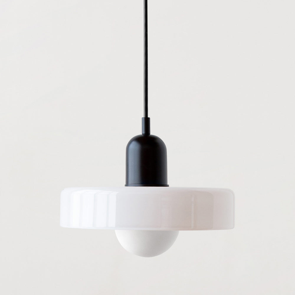 Ceiling Light Pendant with Coloured Glass Ring Shade in Bauhaus Geometric Design