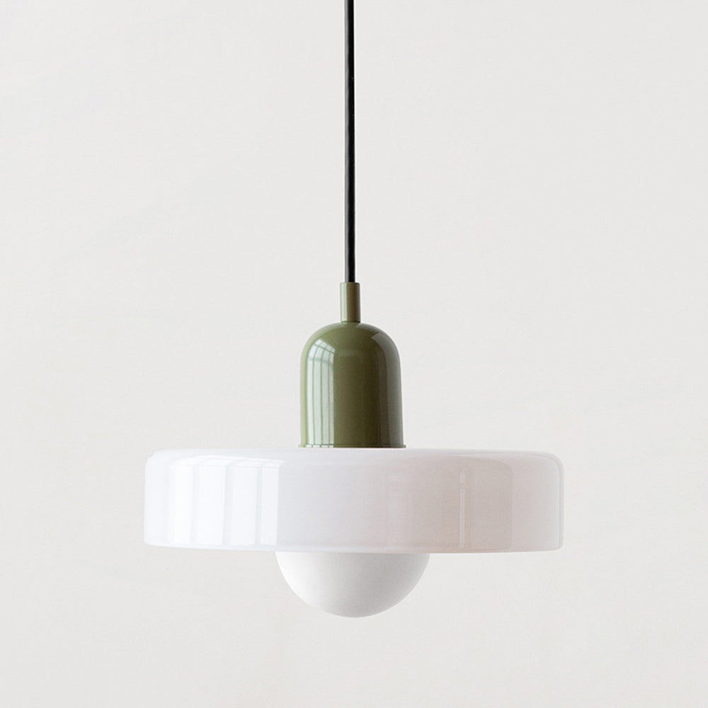 Ceiling Light Pendant with Coloured Glass Ring Shade in Bauhaus Geometric Design