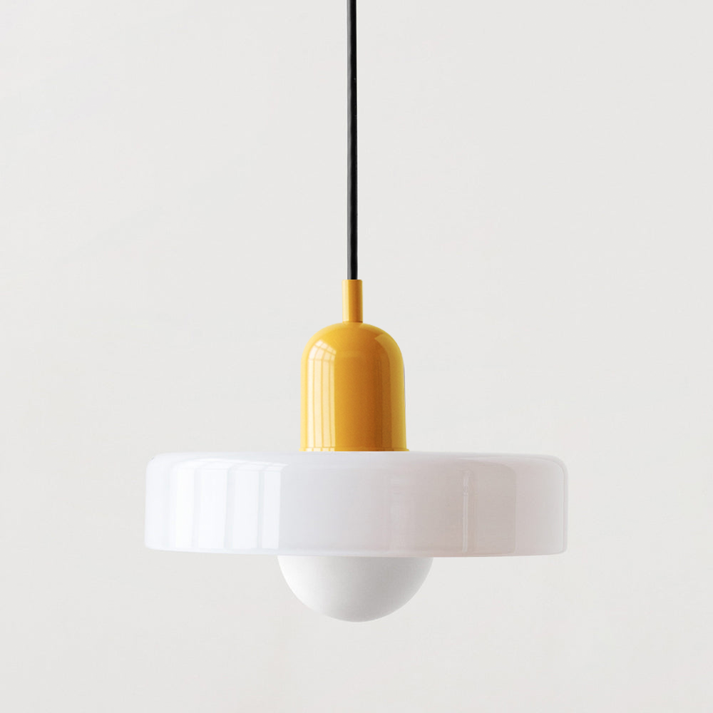 Ceiling Light Pendant with Coloured Glass Ring Shade in Bauhaus Geometric Design