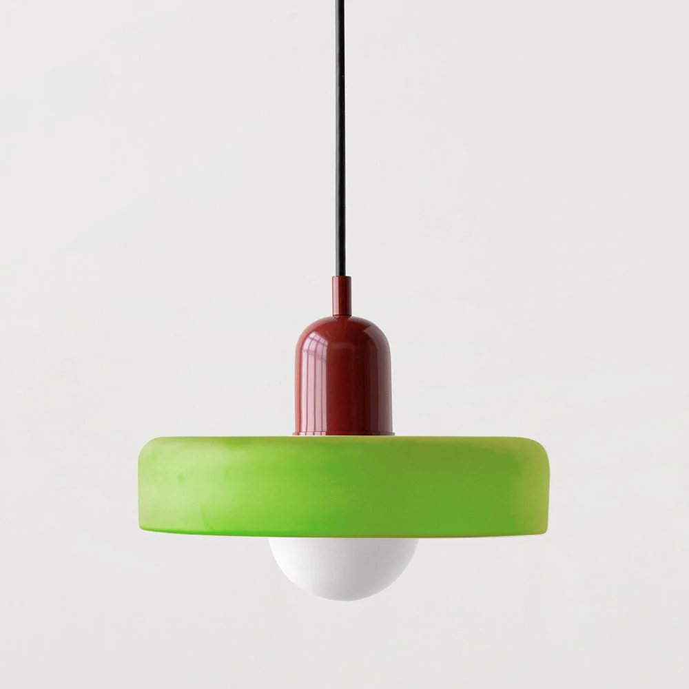 Ceiling Light Pendant with Coloured Glass Ring Shade in Bauhaus Geometric Design