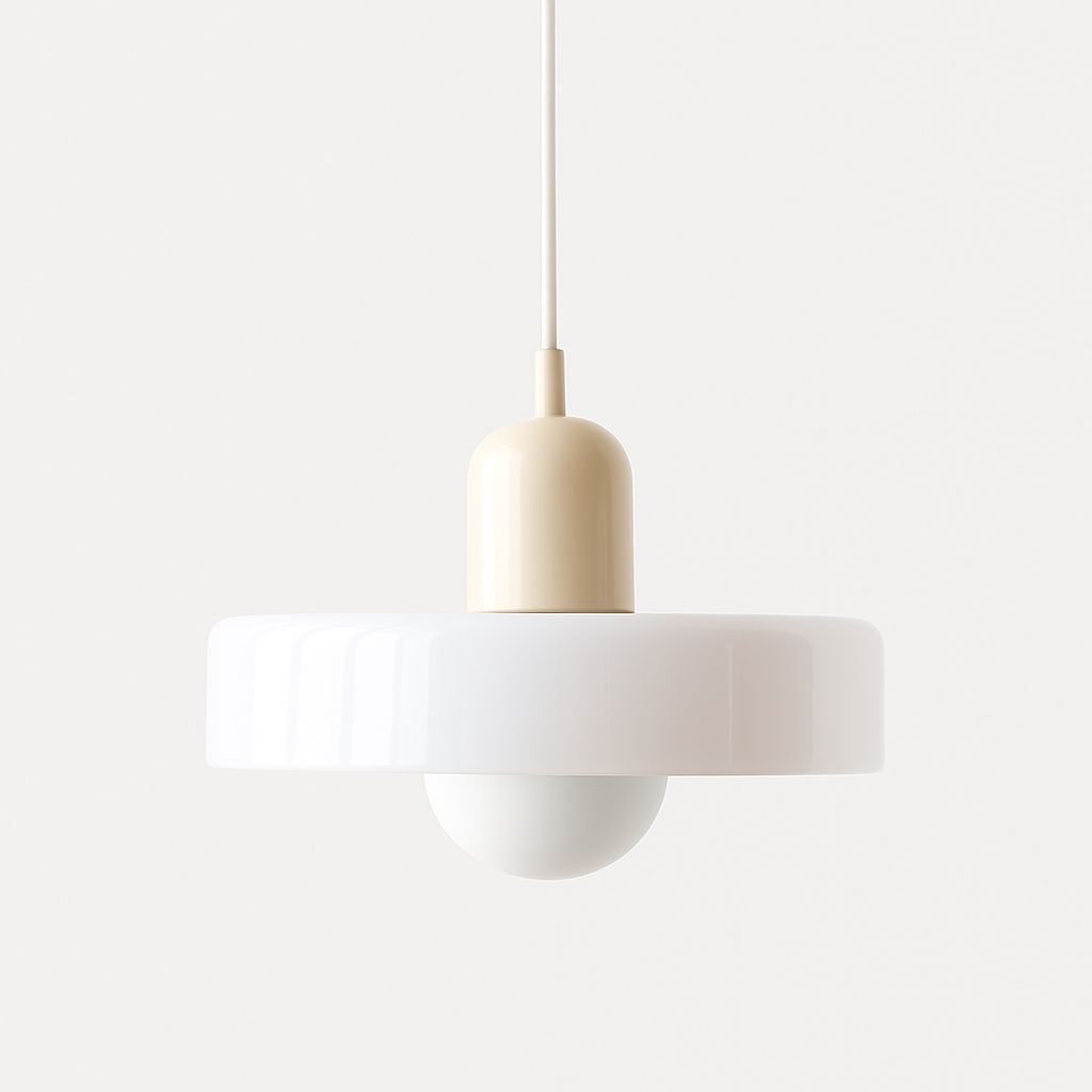Ceiling Light Pendant with Coloured Glass Ring Shade in Bauhaus Geometric Design