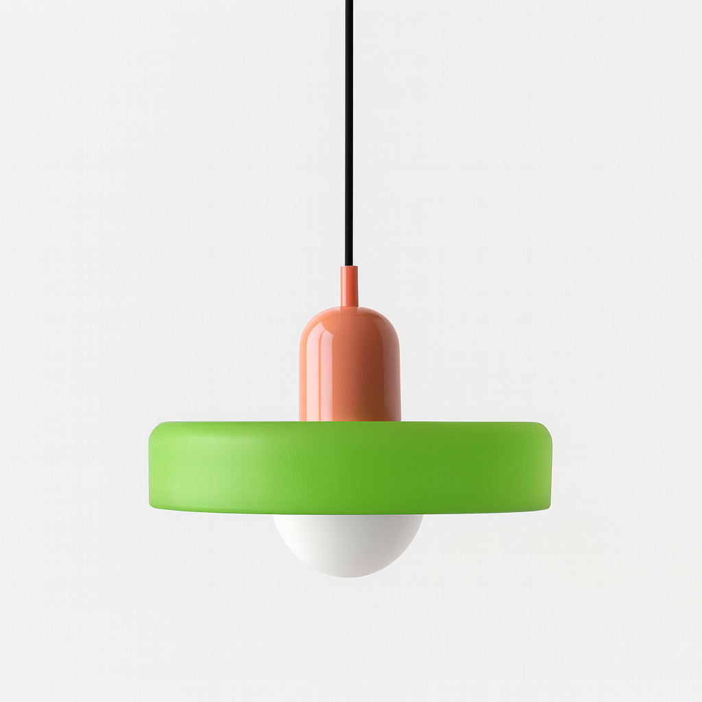 Ceiling Light Pendant with Coloured Glass Ring Shade in Bauhaus Geometric Design