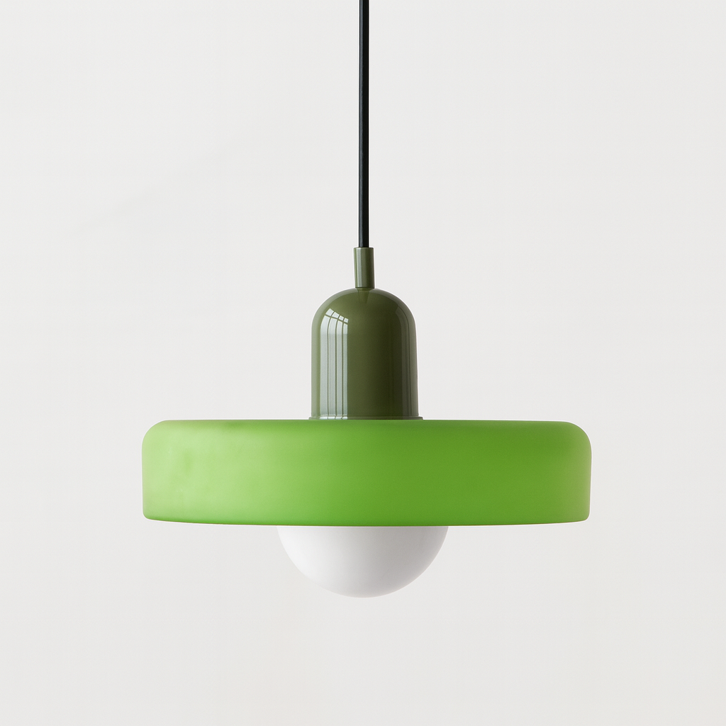 Ceiling Light Pendant with Coloured Glass Ring Shade in Bauhaus Geometric Design