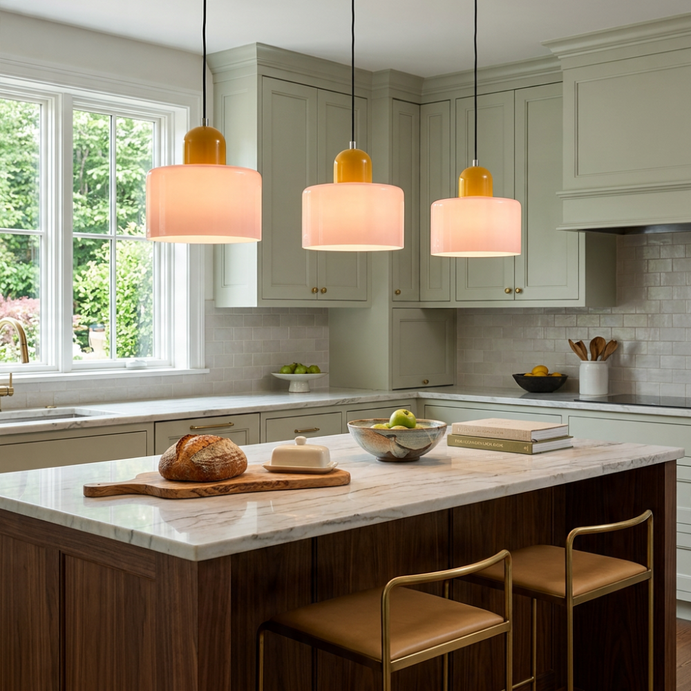 Pendant Light Hanging Lamp with Glass Shade and Adjustable Height for Kitchen Island