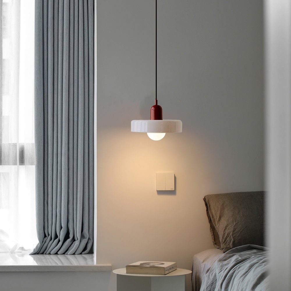 Ceiling Light Pendant with Coloured Glass Ring Shade in Bauhaus Geometric Design