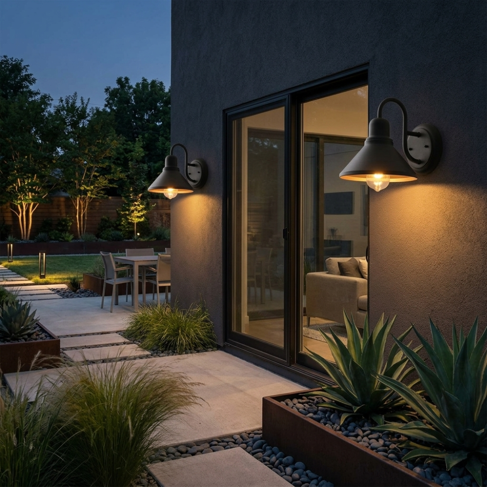 Wall Light Outdoor Sconce with Metal Barn Shade Vintage Waterproof IP65 for Patio