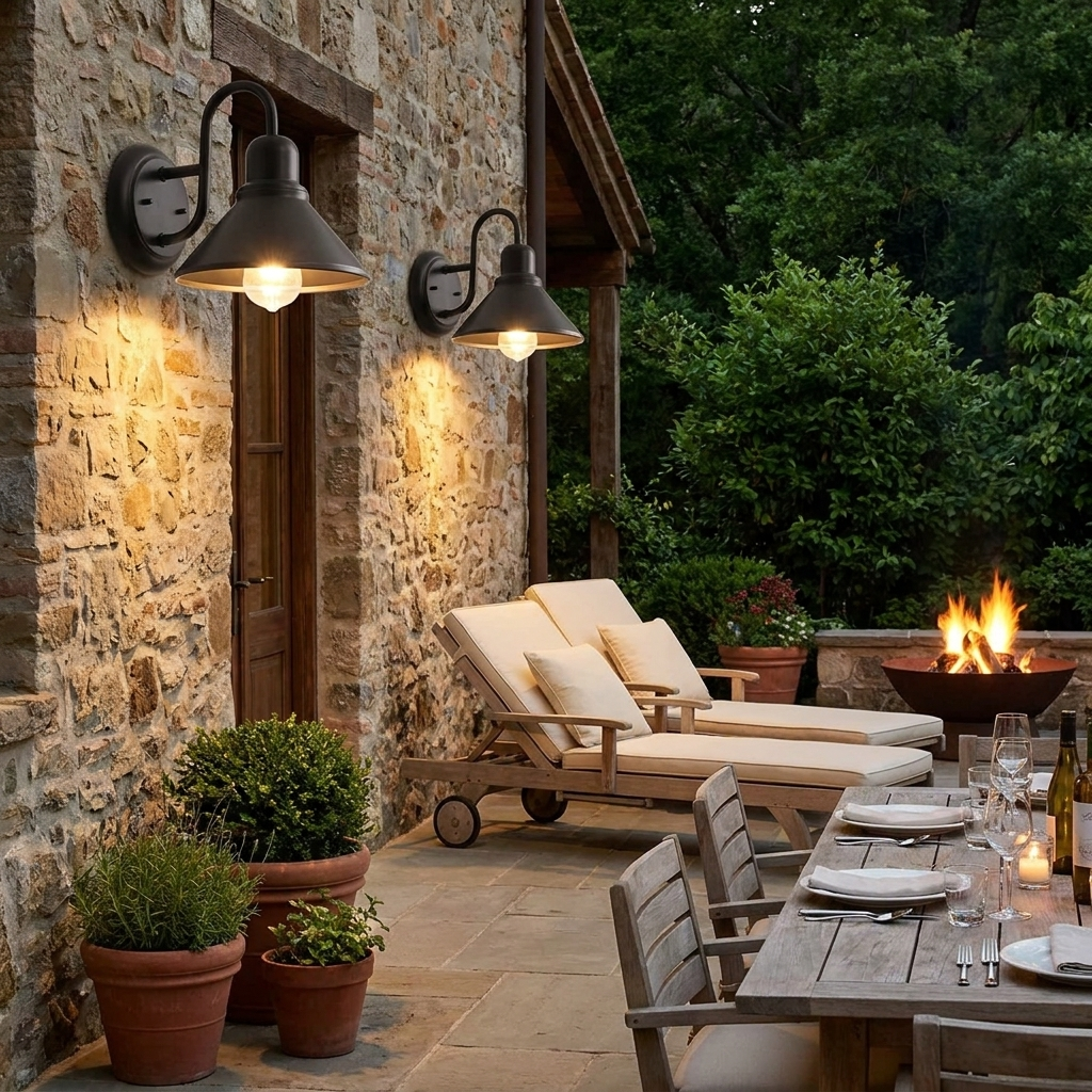 Wall Light Outdoor Sconce with Metal Barn Shade Vintage Waterproof IP65 for Patio