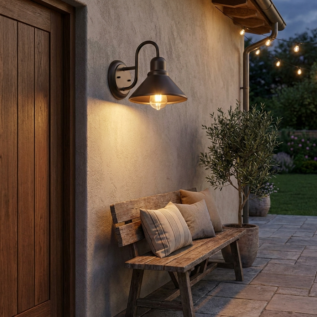 Wall Light Outdoor Sconce with Metal Barn Shade Vintage Waterproof IP65 for Patio