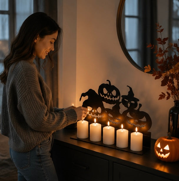 Halloween Decorations Iron Art Candle Holder Metal Standing Prop for Mantels and Entryways