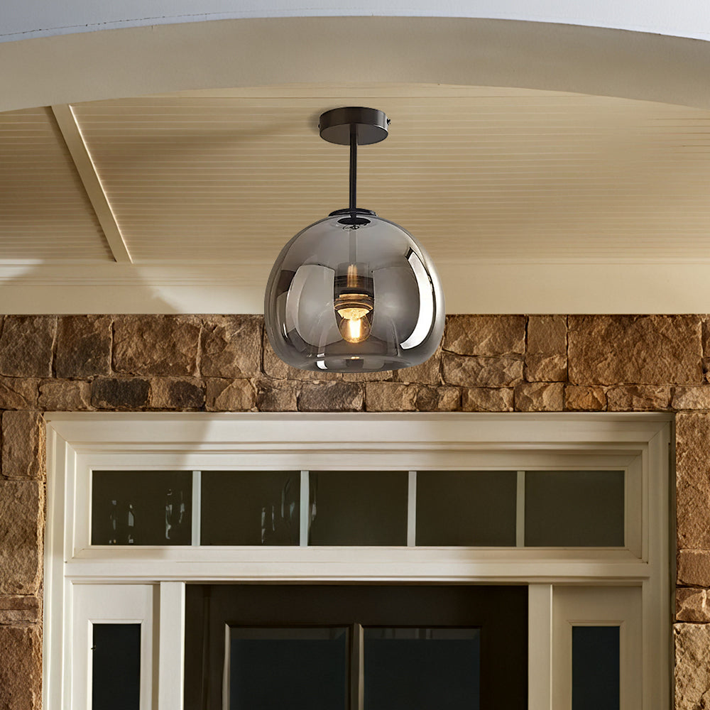 Ceiling Light Flush Mount Glass with Copper Finish and E27 Fitting for Hallway and Bedroom