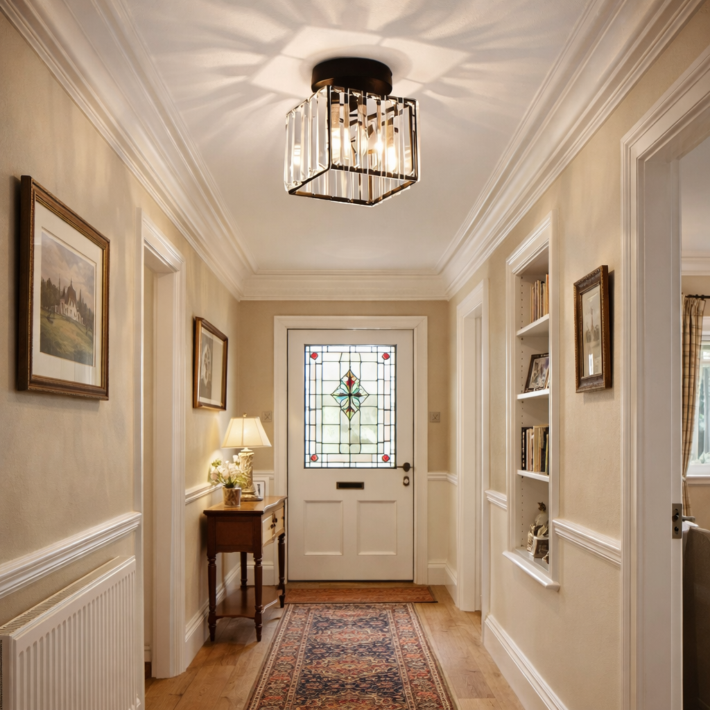 Ceiling Light Flush Mount with Crystal Shade for Hallway Living Room and Bedroom