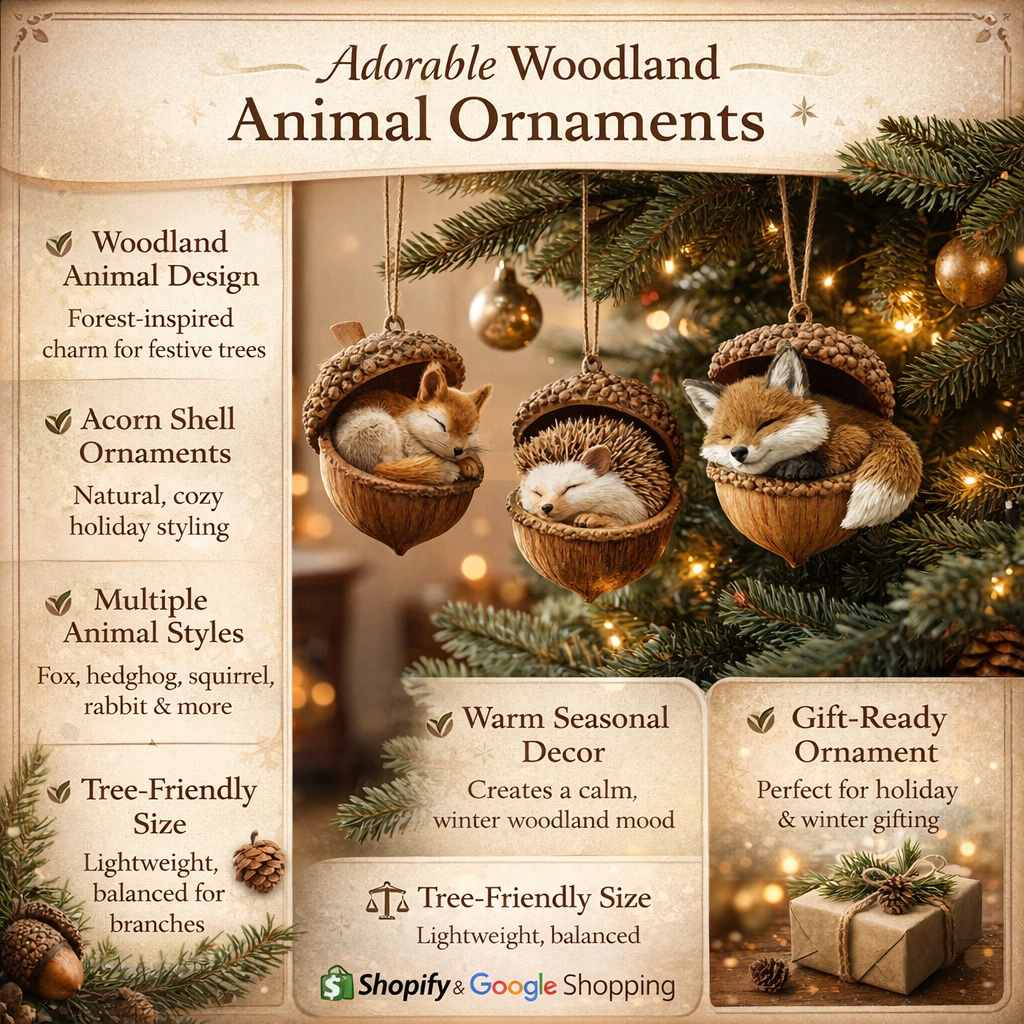 Christmas Ornaments Forest Animal Acorn Tree Decorations with Hanging Figures