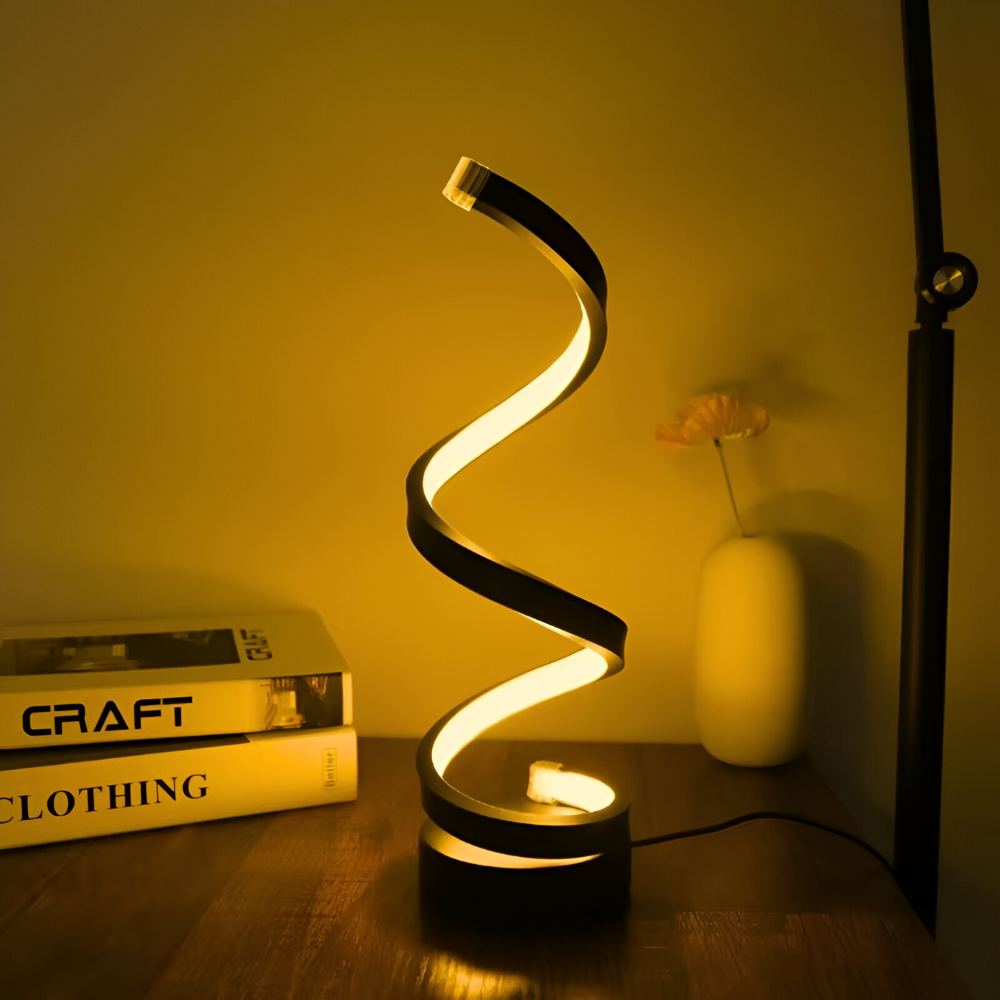 Table Lamp Spiral Design LED Desk Light with 3 Adjustable Colour Modes for Shelf