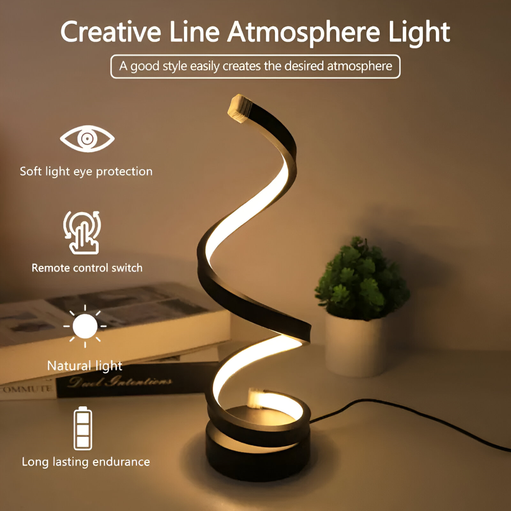 Table Lamp Spiral Design LED Desk Light with 3 Adjustable Colour Modes for Shelf
