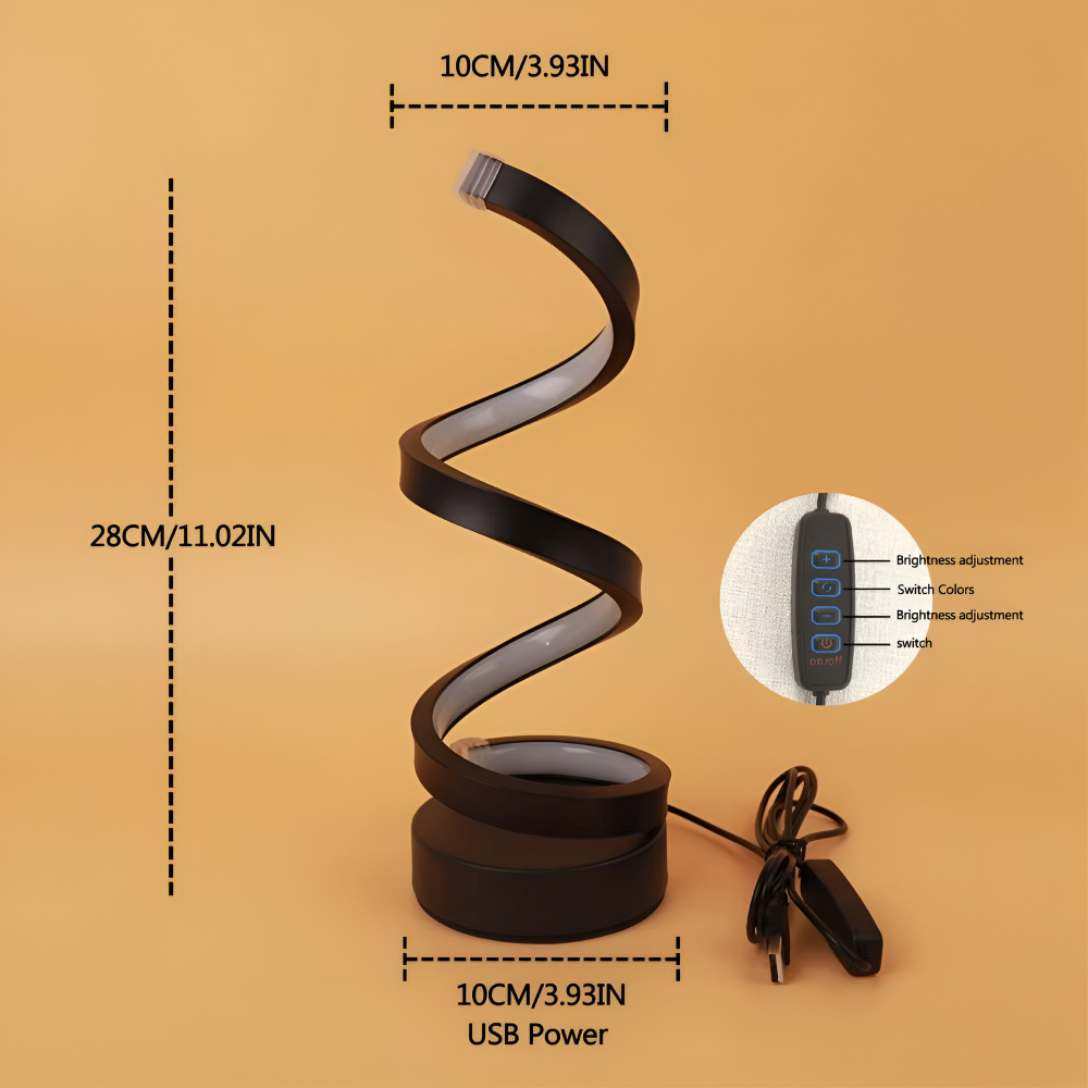Table Lamp Spiral Design LED Desk Light with 3 Adjustable Colour Modes for Shelf