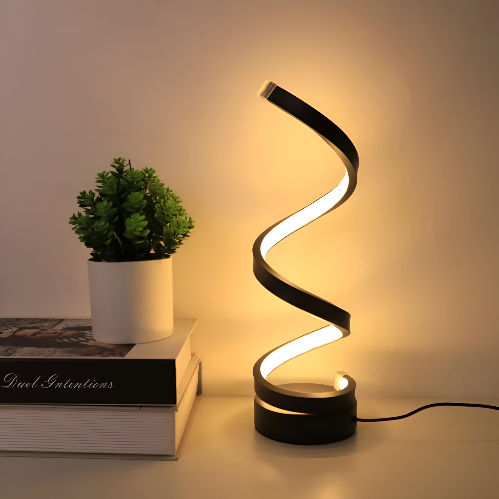 Table Lamp Spiral Design LED Desk Light with 3 Adjustable Colour Modes for Shelf