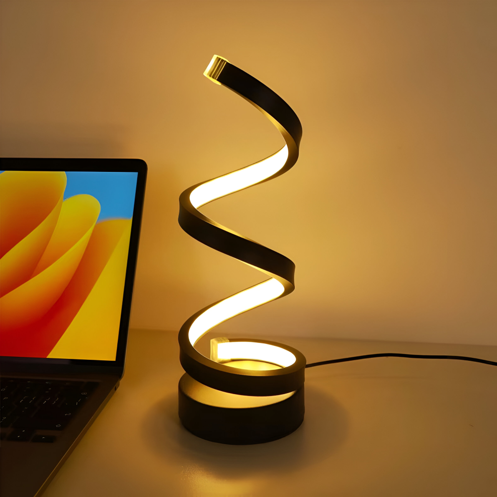 Table Lamp Spiral Design LED Desk Light with 3 Adjustable Colour Modes for Shelf