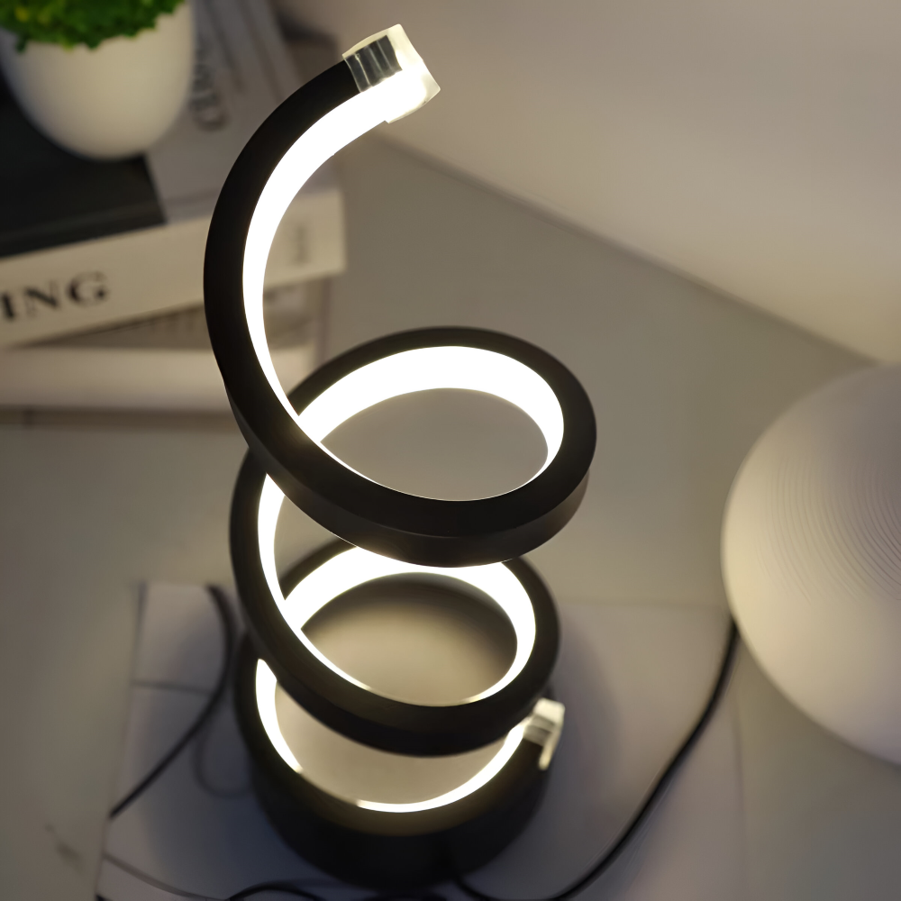 Table Lamp Spiral Design LED Desk Light with 3 Adjustable Colour Modes for Shelf