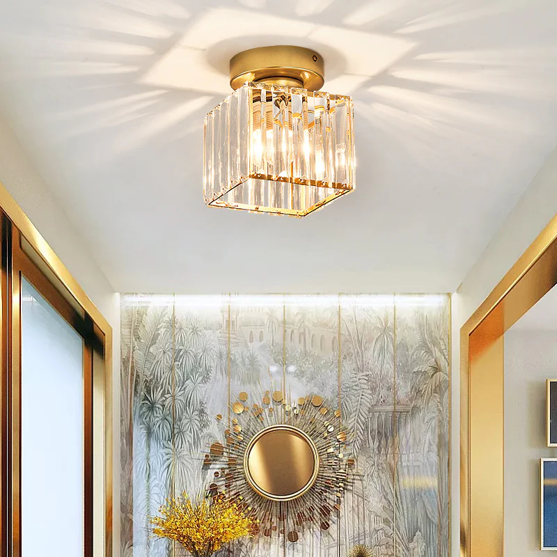 Ceiling Light Flush Mount with Crystal Shade for Hallway Living Room and Bedroom