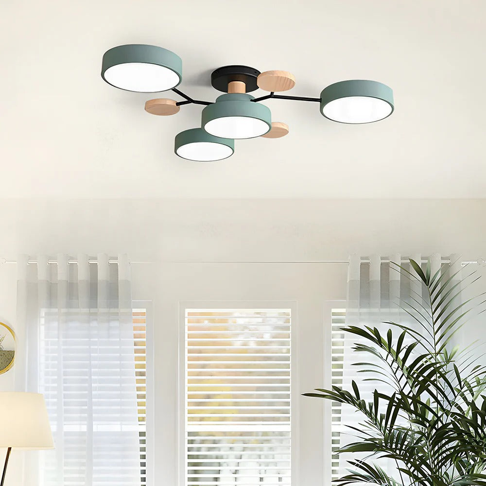 Ceiling Light Semi Flush LED Chandelier with Round Iron Frame for Dining Room