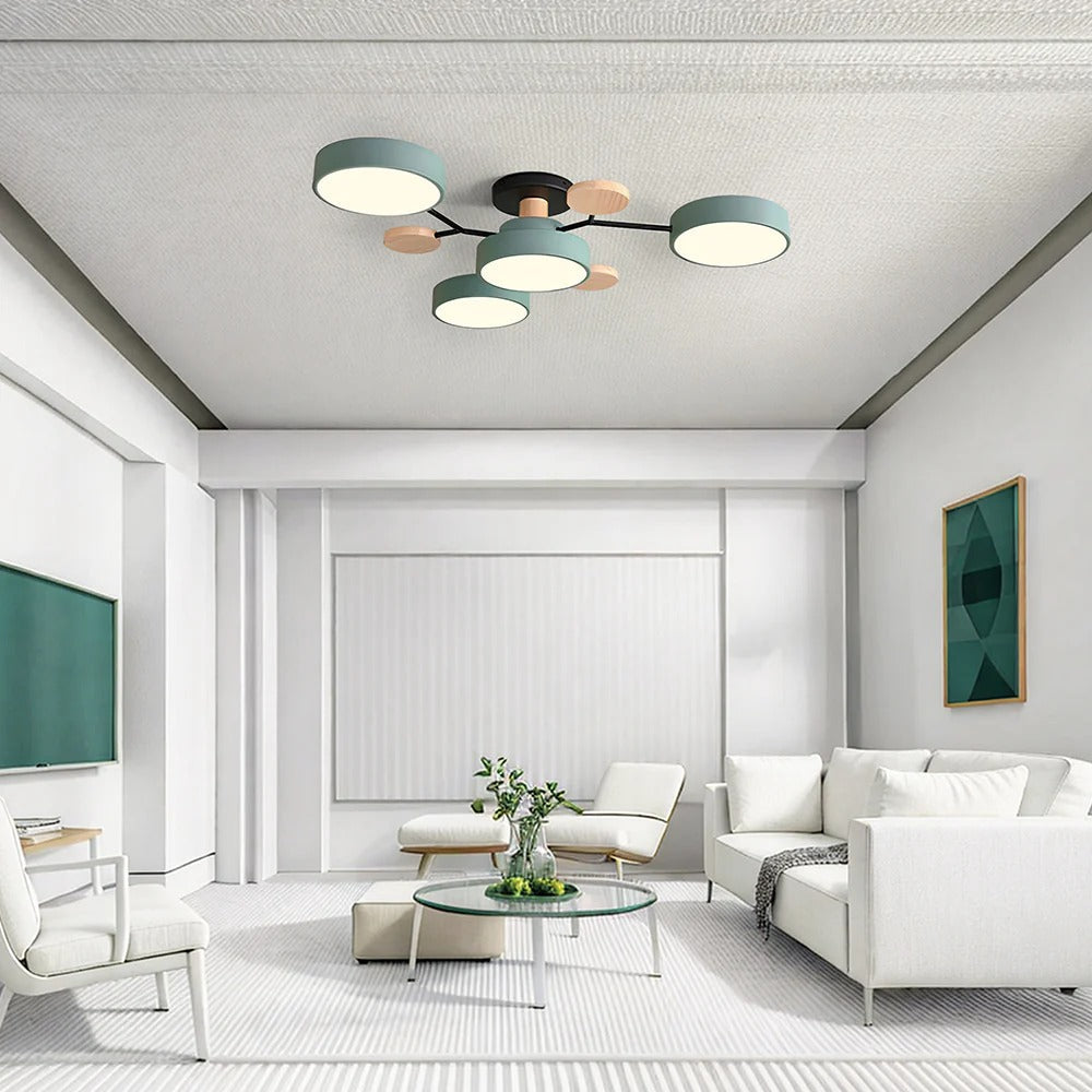 Ceiling Light Semi Flush LED Chandelier with Round Iron Frame for Dining Room