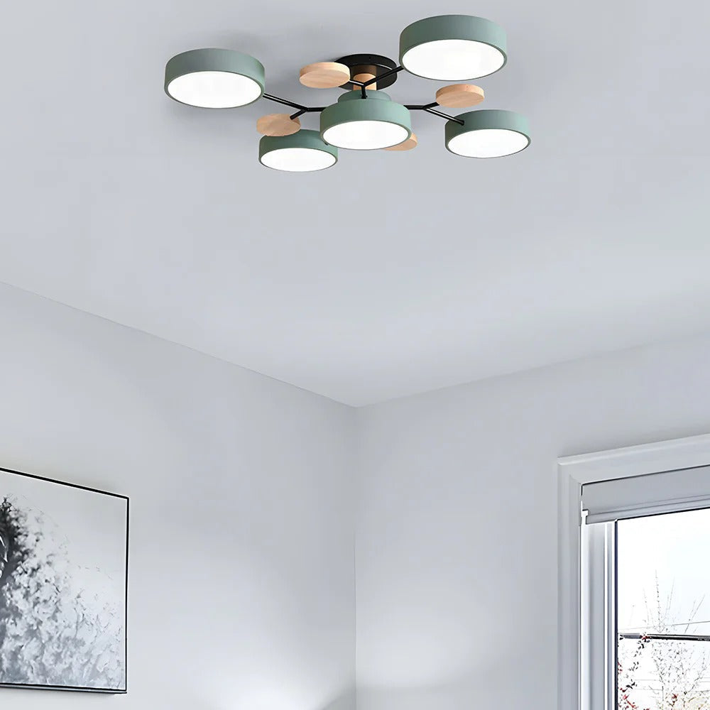 Ceiling Light Semi Flush LED Chandelier with Round Iron Frame for Dining Room