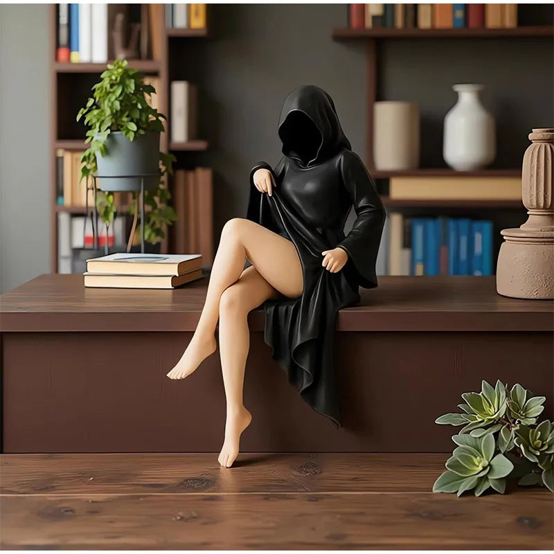 Halloween Decorations Masked Woman Statue Sculpted Desktop Ornament for Mantels and Entryways