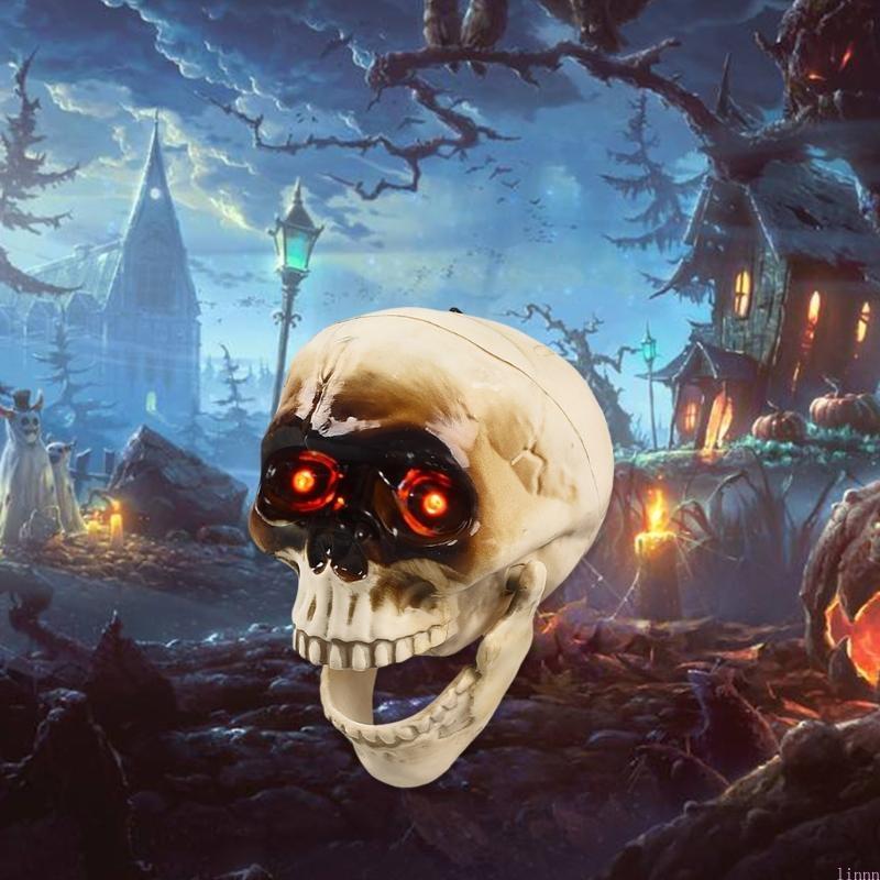 Halloween House Decorations Animated Hanging Skull with Motion Sound Sensor and Glowing Eyes
