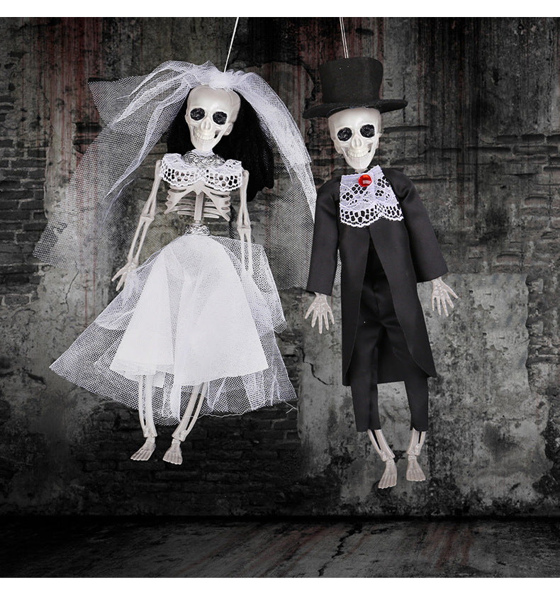 Halloween Party Decorations Hanging Skeleton Bride and Groom Prop with Corded Top