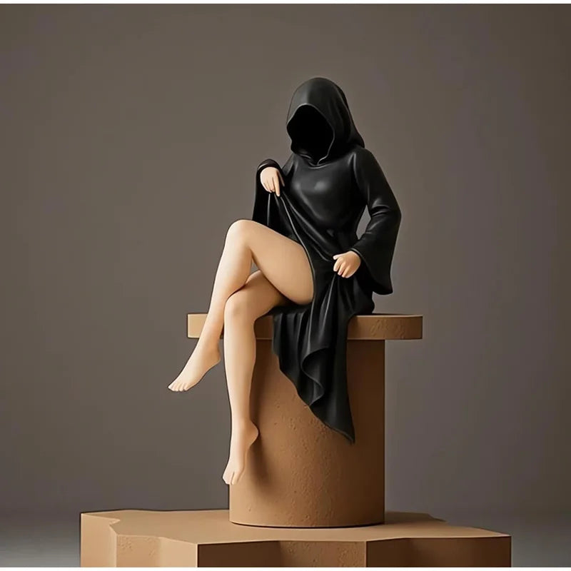Halloween Decorations Masked Woman Statue Sculpted Desktop Ornament for Mantels and Entryways