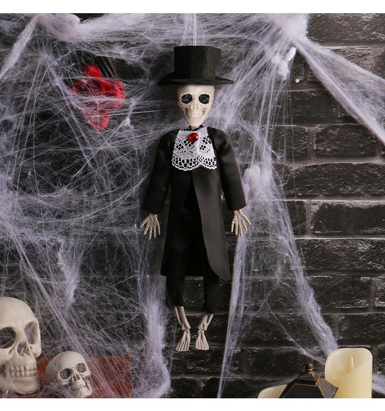 Halloween Party Decorations Hanging Skeleton Bride and Groom Prop with Corded Top