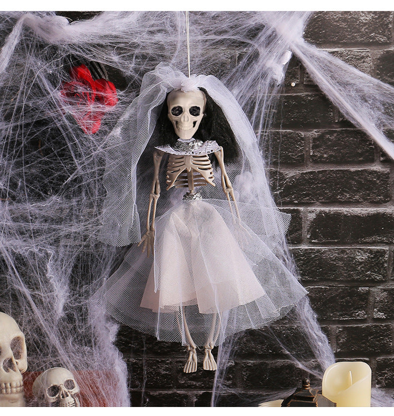 Halloween Party Decorations Hanging Skeleton Bride and Groom Prop with Corded Top