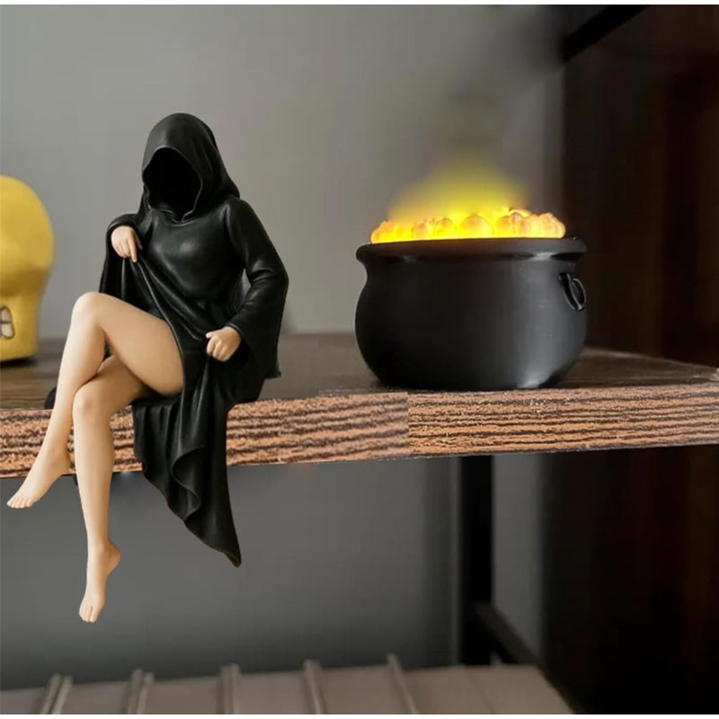 Halloween Decorations Masked Woman Statue Sculpted Desktop Ornament for Mantels and Entryways