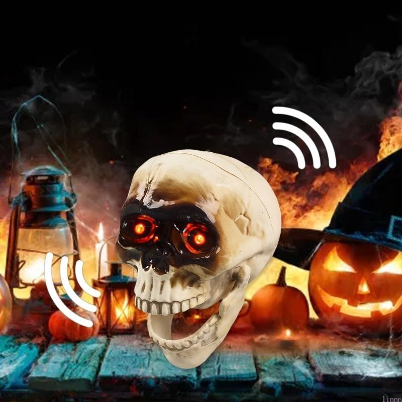 Halloween House Decorations Animated Hanging Skull with Motion Sound Sensor and Glowing Eyes
