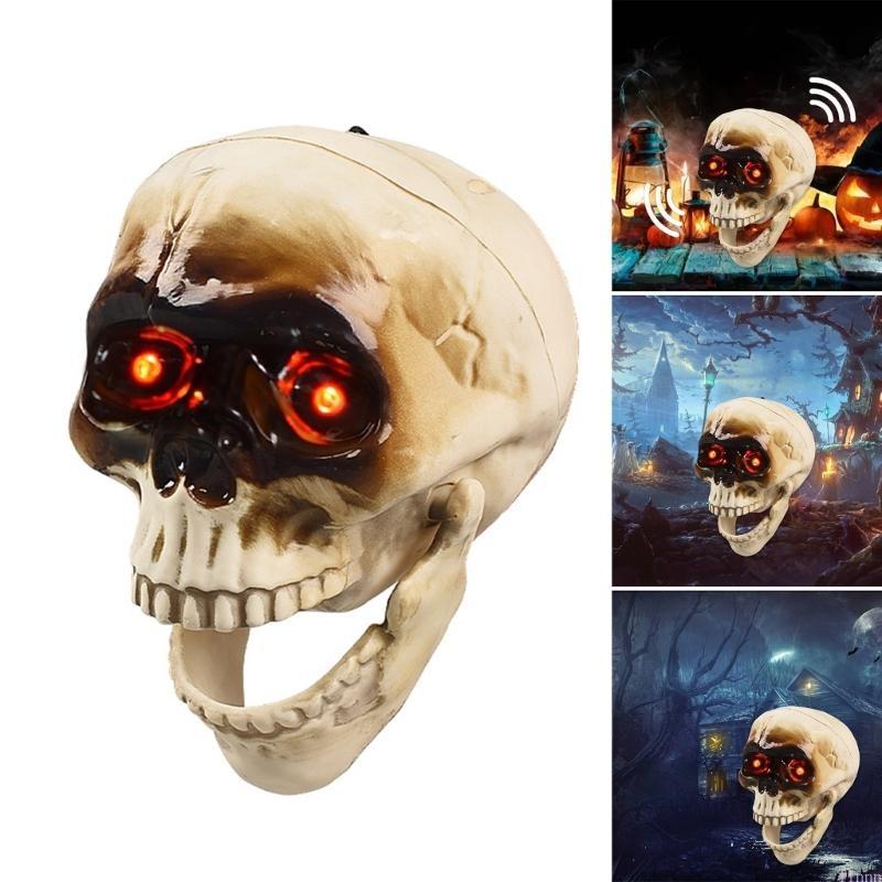 Halloween House Decorations Animated Hanging Skull with Motion Sound Sensor and Glowing Eyes