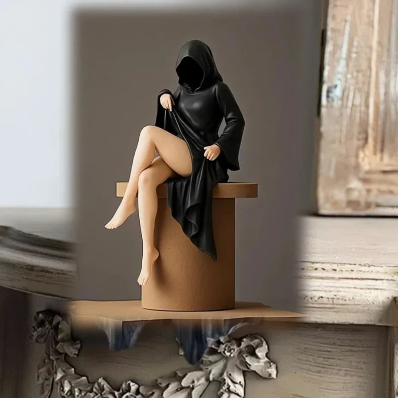 Halloween Decorations Masked Woman Statue Sculpted Desktop Ornament for Mantels and Entryways