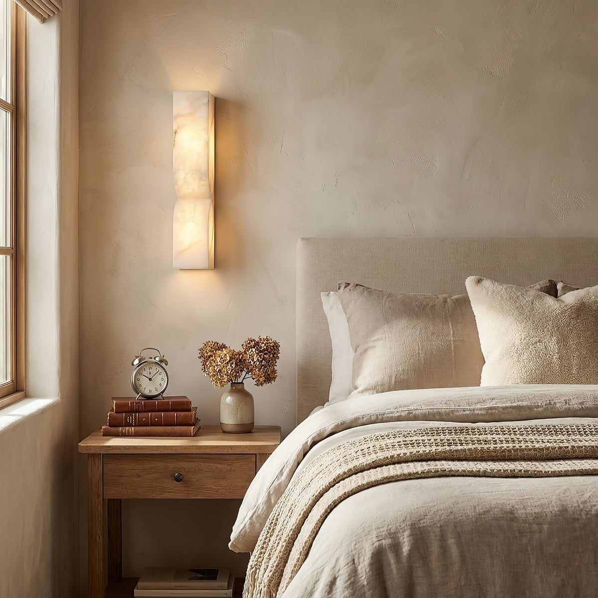 Wall Light Dimmable Sconce in Alabaster Finish with Soft LED Glow for Hallway